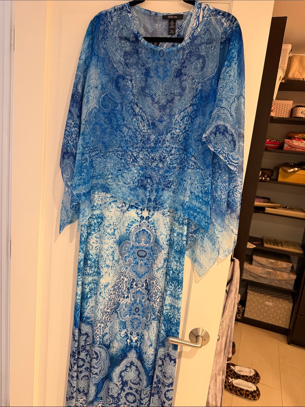 Style & Co. Blue Paisley Sheer Overlay Maxi Dress